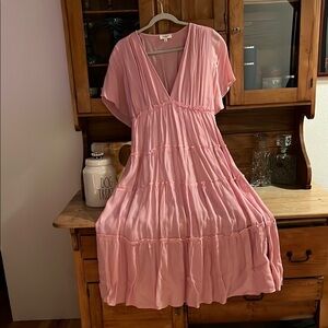 Pink V-Neck Women's Dress